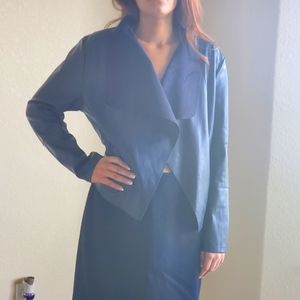 Norstroms-Dark blue faux leather-suede blazer